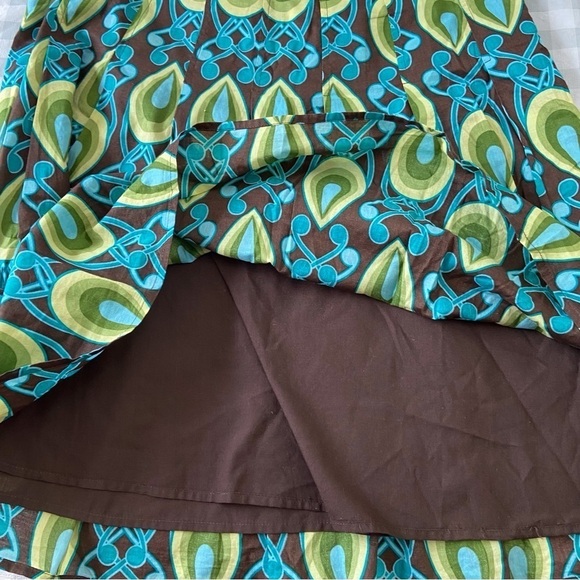 MASSIMO skirt pleated woven cotton tulip A line contemporary green blue size 12 - Picture 3 of 11